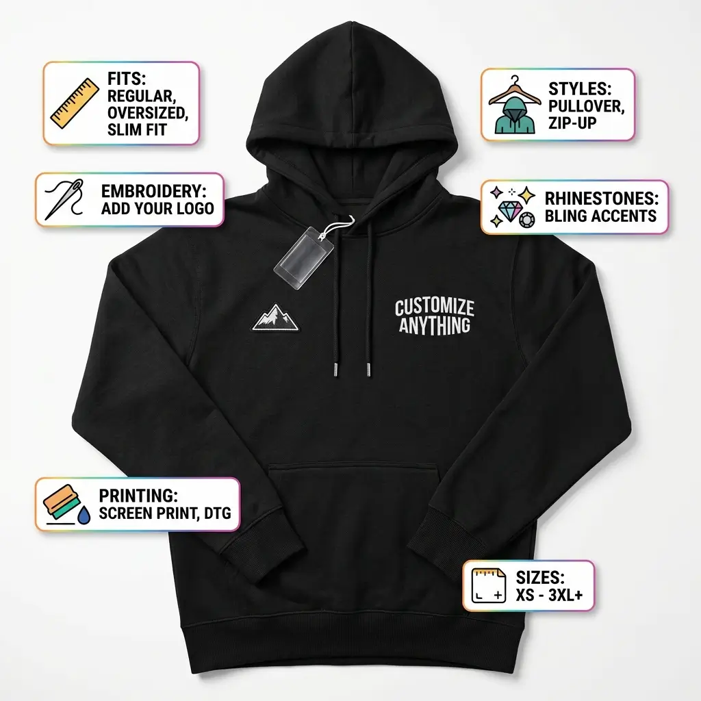 An image with a black hoodie which represents the customization options offered by the custom hoodie manufacturer.